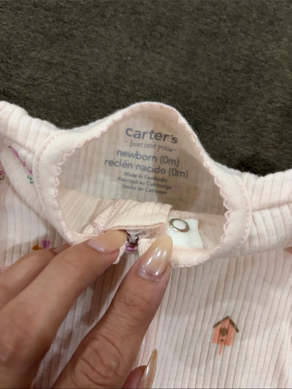 Carter's Light Pink Ribbed Footed One-Piece with Pastel Garden Prints